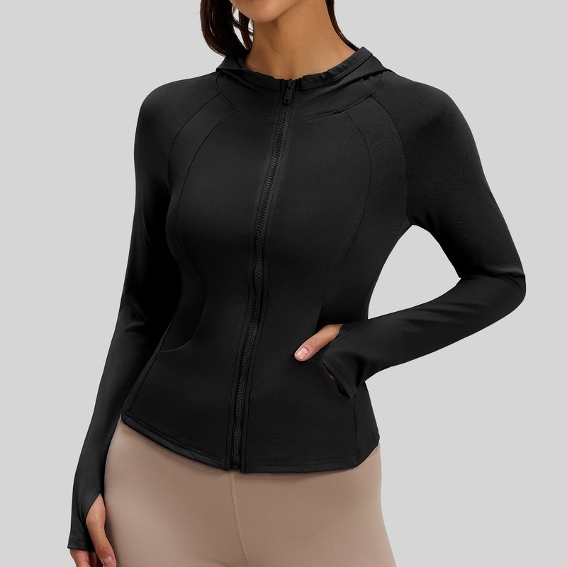 Juyitang Women's Hooded Fitted Sports Jacket with Pockets - Image 4