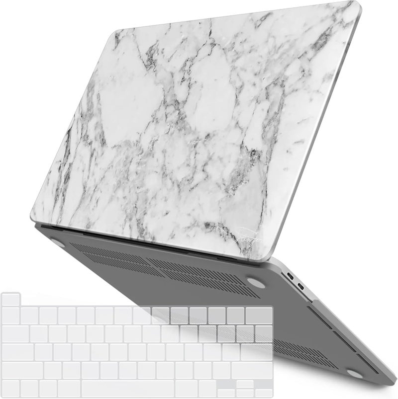 I Benzer Compatible with 2023 2022 M2 MacBook Pro 13 Inch Case 2021 2020 M1 A2238 A2289 A2251 A2159 A1989 A1706 A1708, Hard Shell Case & Keyboard Cover for Mac Pro 13 Touch Bar, White Marble, T13WHMB+1 - Image 1
