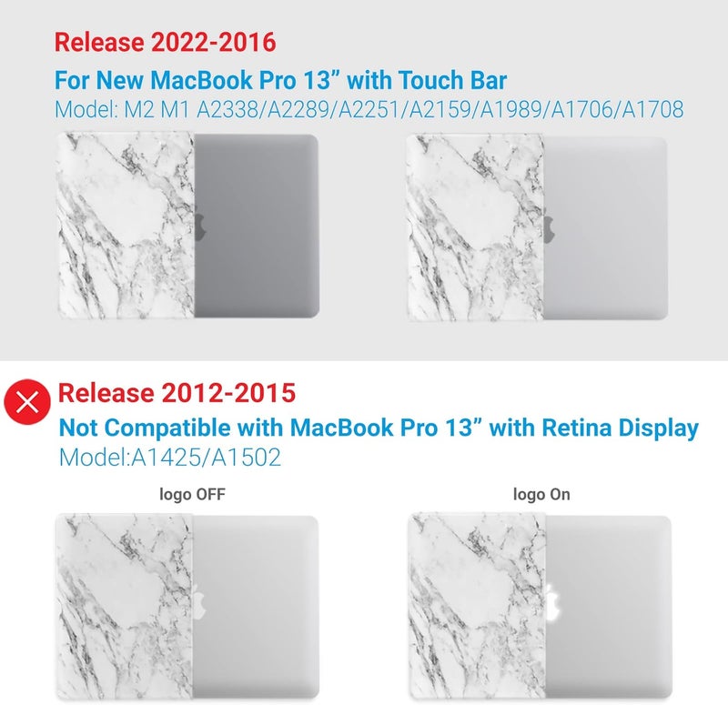 I Benzer Compatible with 2023 2022 M2 MacBook Pro 13 Inch Case 2021 2020 M1 A2238 A2289 A2251 A2159 A1989 A1706 A1708, Hard Shell Case & Keyboard Cover for Mac Pro 13 Touch Bar, White Marble, T13WHMB+1 - Image 4