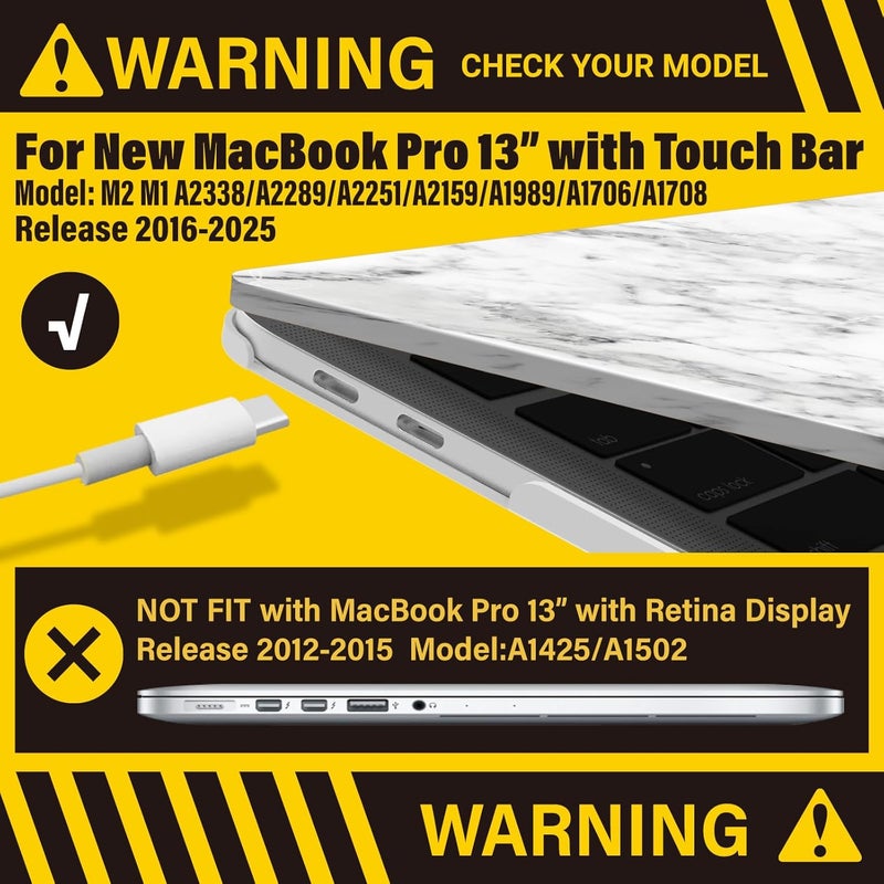 I Benzer Compatible with 2023 2022 M2 MacBook Pro 13 Inch Case 2021 2020 M1 A2238 A2289 A2251 A2159 A1989 A1706 A1708, Hard Shell Case & Keyboard Cover for Mac Pro 13 Touch Bar, White Marble, T13WHMB+1 - Image 3