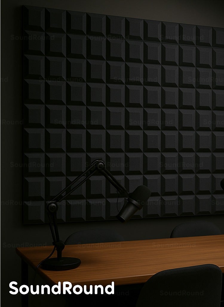 ساوند راوند ألواح الفوم الصوتي SoundRound مقاس 12×12×1 بوصة – عزل صوت احترافي بتصميم 9Block – للتحكم في الصدى ومعالجة السينما المنزلية – ألواح عالية الكثافة – لون رمادي داكن - Image 3