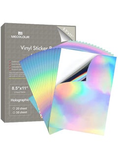 MECOLOUR Holographic Sticker Paper 100 Sheets - Printable Rainbow Vinyl For Inkjet Printers