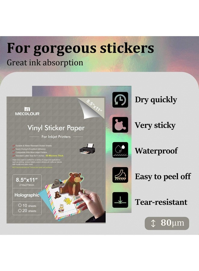 MECOLOUR Holographic Sticker Paper 8.5'' 11'' Printable Premium Rainbow Vinyl For Cricut Waterproof Dries Quickly Vivid Colors Holds Ink Well Tear Resistant For Inkjet Printer 20 Sheets - Image 3