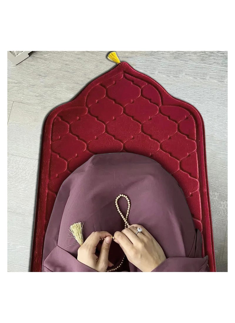 Fabienne Embossed Prayer Mat Anti-Slip Velvet Top Islamic Prayer Mat Dome Style Thick Padded Sajadah Prayer Rug for Men Women Eid Gift Ramadan Light Brown 70x110 cm  - Image 2