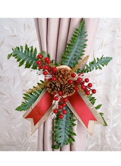 Generic Christmas Curtain Tie Back: Set of 2 – Handcrafted Christmas Decor with Wooden Base, Christmas Ribbon, Christmas Greenery, Red Christmas Berries, and Festive Christmas Accents for Elegant Curtain Styling  - Image 1