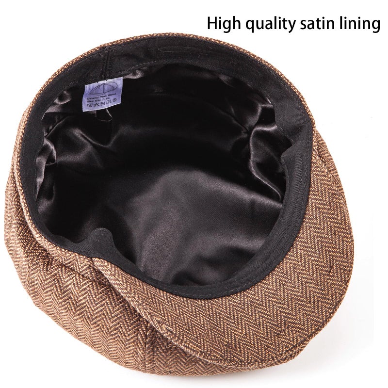 LADYBRO 2 Pack Men's 8 Panel Newsboy Flat Cap Herringbone Tweed Hat (Brown+Grey, XL/XXL) - Image 5