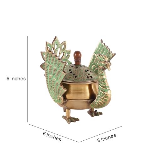 Skywalk Handcrafted Brass Loban Dhoop Dani with Peacock | Dhunachi Urli | Konark Loban Lamp | Loban Burner |Dhoop Dhuni Burner | Incense Burner for Home and Office - Image 4