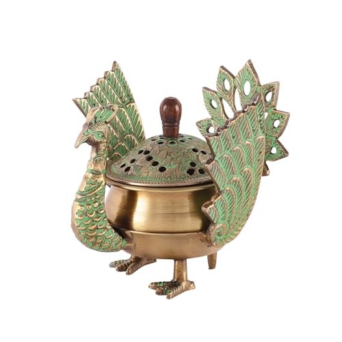 Skywalk Handcrafted Brass Loban Dhoop Dani with Peacock | Dhunachi Urli | Konark Loban Lamp | Loban Burner |Dhoop Dhuni Burner | Incense Burner for Home and Office - Image 1