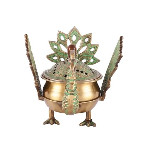 Skywalk Handcrafted Brass Loban Dhoop Dani with Peacock | Dhunachi Urli | Konark Loban Lamp | Loban Burner |Dhoop Dhuni Burner | Incense Burner for Home and Office - Image 2