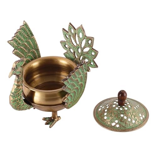 Skywalk Handcrafted Brass Loban Dhoop Dani with Peacock | Dhunachi Urli | Konark Loban Lamp | Loban Burner |Dhoop Dhuni Burner | Incense Burner for Home and Office - Image 3