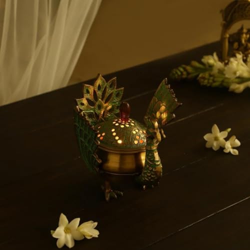 Skywalk Handcrafted Brass Loban Dhoop Dani with Peacock | Dhunachi Urli | Konark Loban Lamp | Loban Burner |Dhoop Dhuni Burner | Incense Burner for Home and Office - Image 5