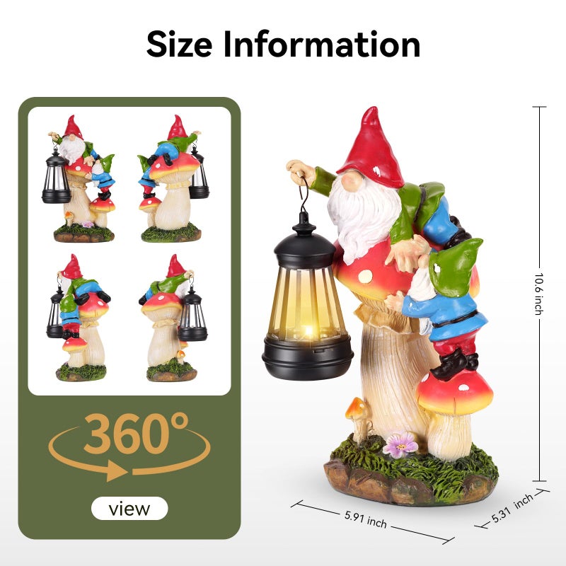 Paxato Garden Gnomes Outdoor Statues with Light, Spring Gnomes Decorations for Yard, Solar Garden Gnome Climbing on Mushroom, Lawn Ornaments for Patio, Balcony Housewarming- Unique Women Gifts - Image 2