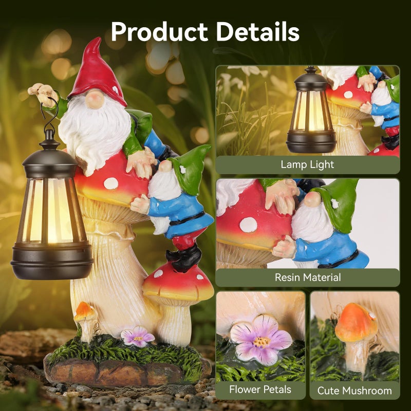 Paxato Garden Gnomes Outdoor Statues with Light, Spring Gnomes Decorations for Yard, Solar Garden Gnome Climbing on Mushroom, Lawn Ornaments for Patio, Balcony Housewarming- Unique Women Gifts - Image 4