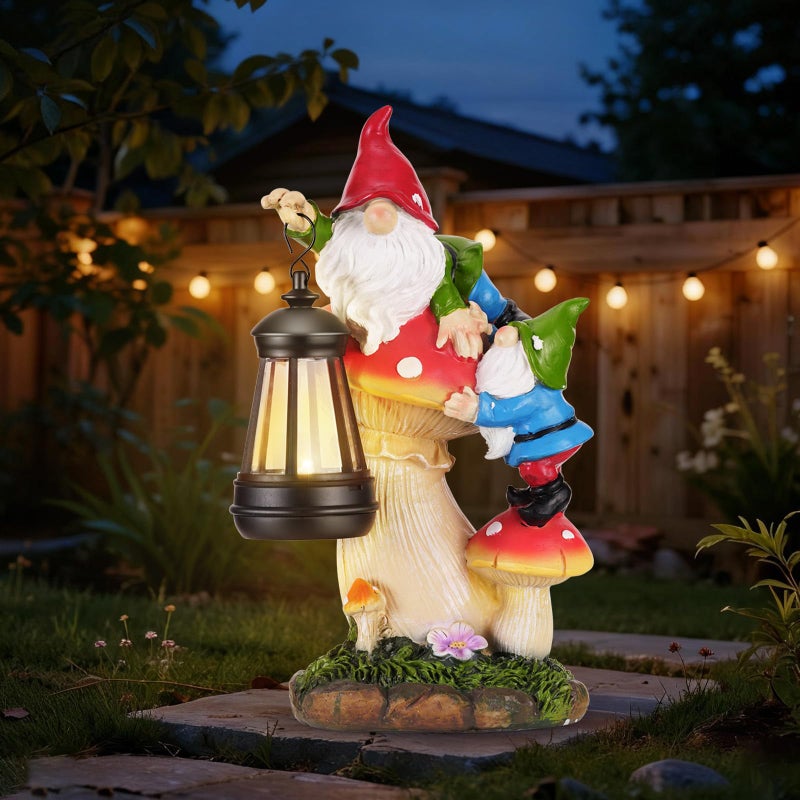 Paxato Garden Gnomes Outdoor Statues with Light, Spring Gnomes Decorations for Yard, Solar Garden Gnome Climbing on Mushroom, Lawn Ornaments for Patio, Balcony Housewarming- Unique Women Gifts - Image 1