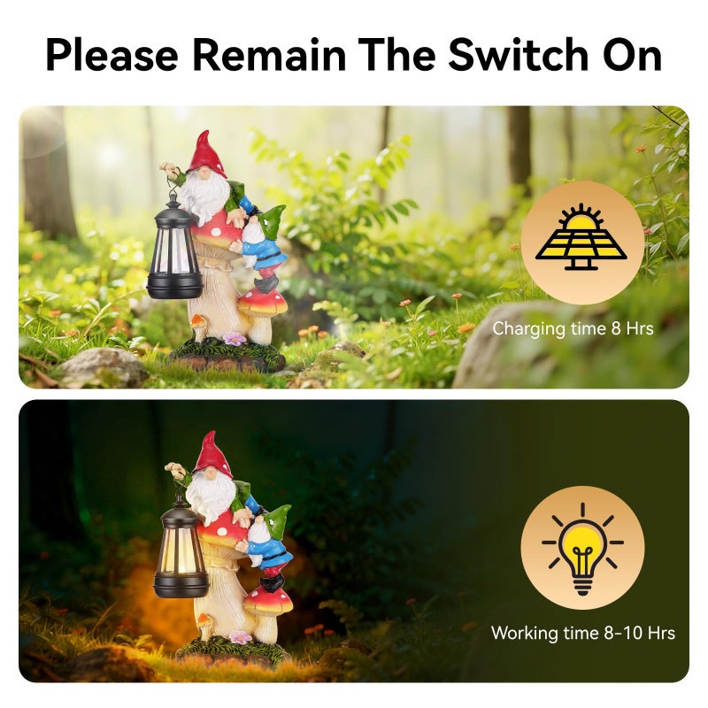 Paxato Garden Gnomes Outdoor Statues with Light, Spring Gnomes Decorations for Yard, Solar Garden Gnome Climbing on Mushroom, Lawn Ornaments for Patio, Balcony Housewarming- Unique Women Gifts - Image 3