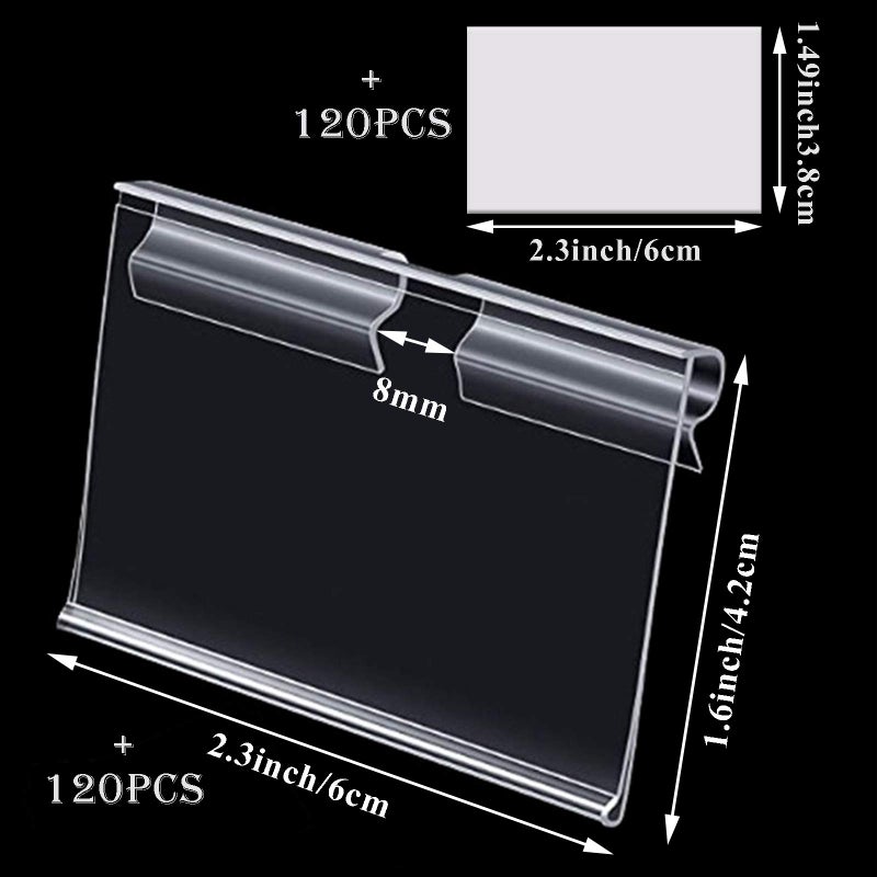 Aulufft 120PCS Clear Plastic Label Holders Clear Plastic Bin Clip Labels for Baskets Wire Shelf Price Card Tag, Aulufft Transparent Label Holder with 120pcs Paper Labels for Storage Bins (2.36 x 1.65 inches) - Image 2