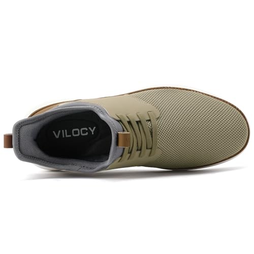 VILOCY Mens Slip On Casual Dress Shoes Hands Free Fashion Sneakers Mesh Tennis Walking Shoes Comfortable Work Shoes Breathable Lightweight Non Slip Khaki,EU40 - Image 3