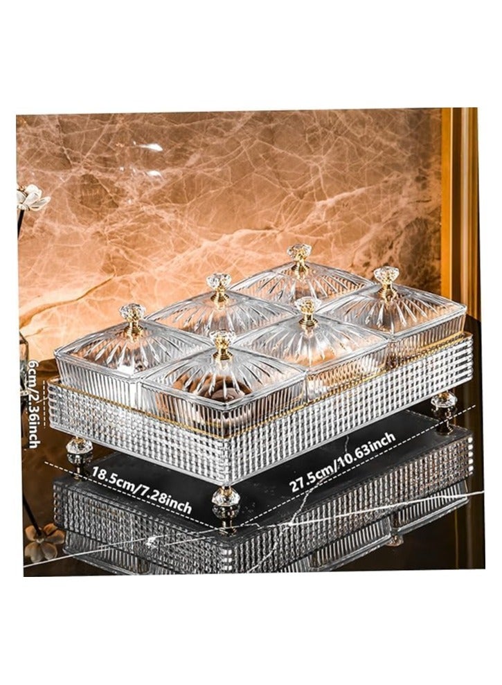 Flushrenic Snack Serving Tray with Lid 6 Clear Candy and Nut Serving Container set with Metal Rack, Plastic Appetizer Platter Relish Storage Organizer Plate Food Display Bowls for Vegetables Candy Fruit Dips - Image 2