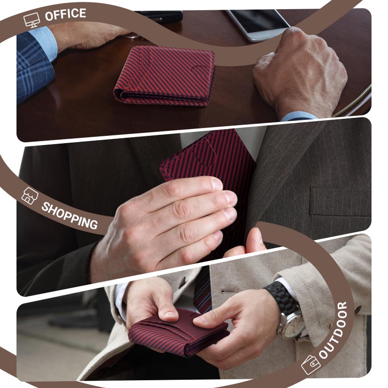 GNDR Wallet For Men RFID Blocking Leather Bicolor Black Red Wallets Bifold Carbon Fiber Front Pocket Card Holder Mens Accessories With Gift Box - Image 5