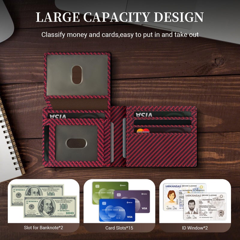 GNDR Wallet For Men RFID Blocking Leather Bicolor Black Red Wallets Bifold Carbon Fiber Front Pocket Card Holder Mens Accessories With Gift Box - Image 2