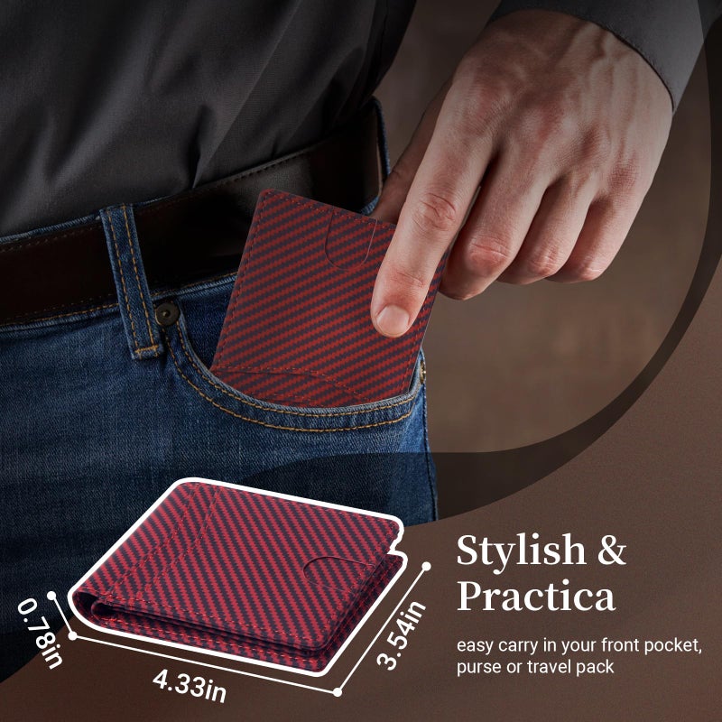 GNDR Wallet For Men RFID Blocking Leather Bicolor Black Red Wallets Bifold Carbon Fiber Front Pocket Card Holder Mens Accessories With Gift Box - Image 3
