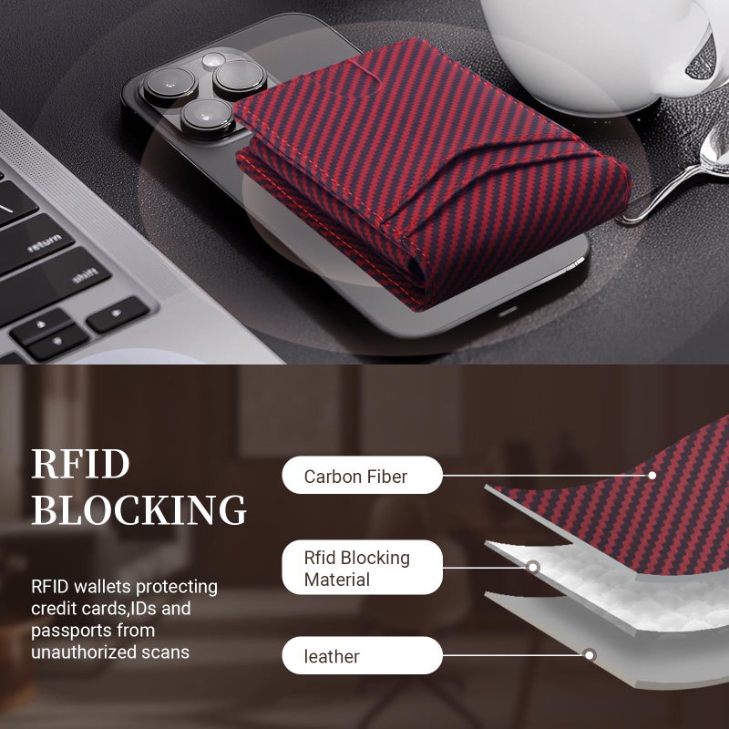 GNDR Wallet For Men RFID Blocking Leather Bicolor Black Red Wallets Bifold Carbon Fiber Front Pocket Card Holder Mens Accessories With Gift Box - Image 4