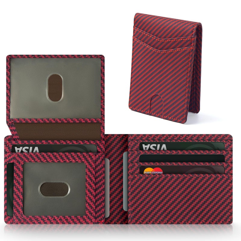 GNDR Wallet For Men RFID Blocking Leather Bicolor Black Red Wallets Bifold Carbon Fiber Front Pocket Card Holder Mens Accessories With Gift Box - Image 1