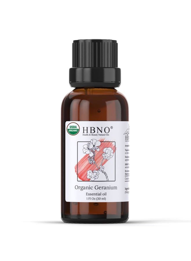 hbno Geranium Essential Oil 1 oz (30ml) - 100% Pure & Natural Geranium Oil, Steam Distilled - Perfect for Aromatherapy, DIY, Candle Making, Soap Making & Diffusers - Image 1