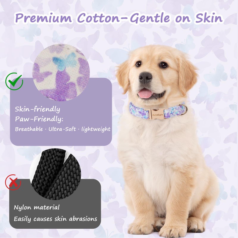 Astdogio Elegant Butterfly Dog Collar, Purple Blue Gradient Design Collars for Dogs, Adjustable Comfortable for Small Medium Large Dogs, Handmade Cotton Puppy Collar for Daily Walks ã€Park Adventures-S - Image 4