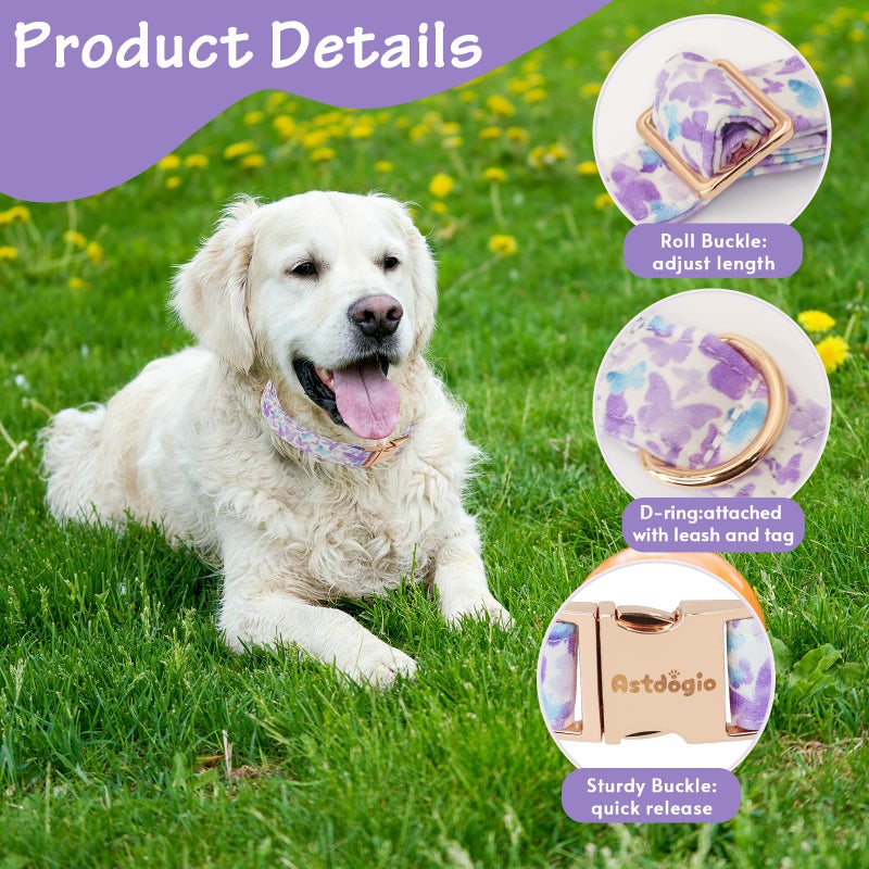 Astdogio Elegant Butterfly Dog Collar, Purple Blue Gradient Design Collars for Dogs, Adjustable Comfortable for Small Medium Large Dogs, Handmade Cotton Puppy Collar for Daily Walks ã€Park Adventures-S - Image 3