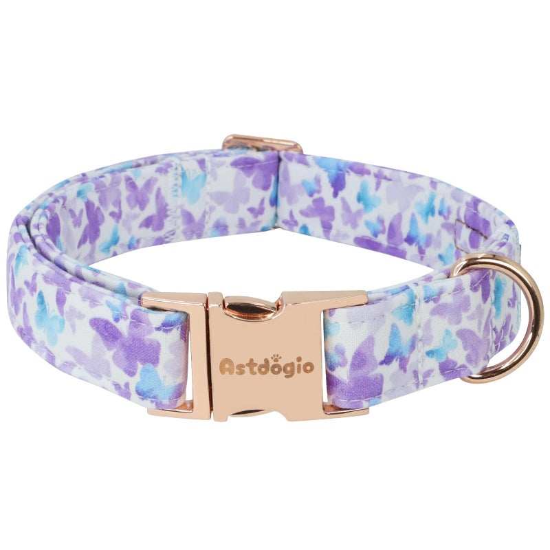 Astdogio Elegant Butterfly Dog Collar, Purple Blue Gradient Design Collars for Dogs, Adjustable Comfortable for Small Medium Large Dogs, Handmade Cotton Puppy Collar for Daily Walks ã€Park Adventures-S - Image 1