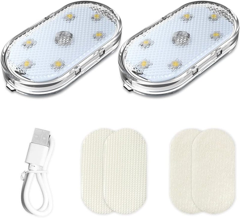 neotimely Wireless Led Lights for Car Interior, Car Led Lights Interior, USB Rechargeable Car Interior Lights, LED Interior Car Lights with 6 Bright LED Lamp Beads, Portable Night Reading Light (2 Pcs, White) - Image 1