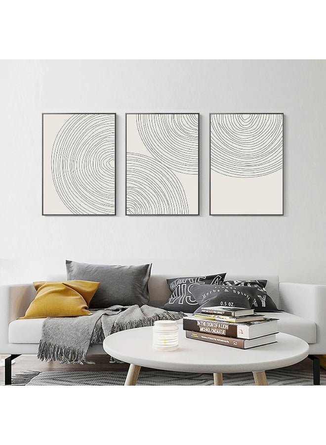 Home Trove Minimalist Circle Geometric Line Art Boho Wall Art Set of 3 Neutral Abstract Canvas Painting Pictures Boho Prints Wall Art Unframed Artwork Posters for Bedroom Living Room Wall Decor 12X16 Inch  - Image 1
