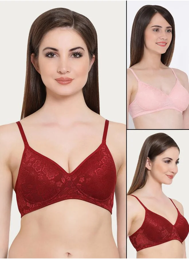 Clovia Clovia Pack of 2 - Lace Padded Non-Wired Full Coverage Bra