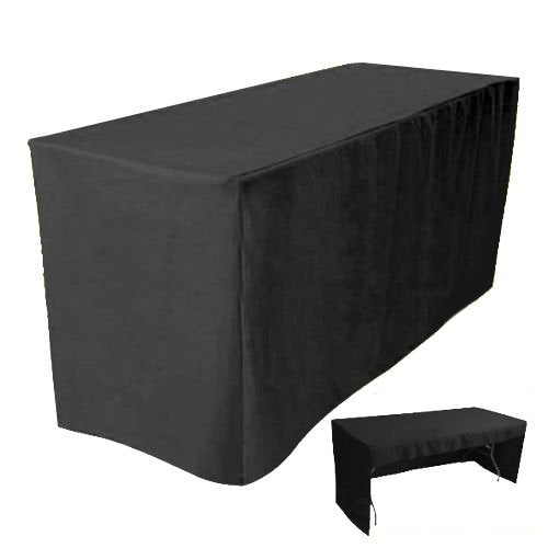 4LESSCO 8' Fitted Tablecloth Table Cover Trade Show Event Open Back Side - 3 Sided Black - Image 1