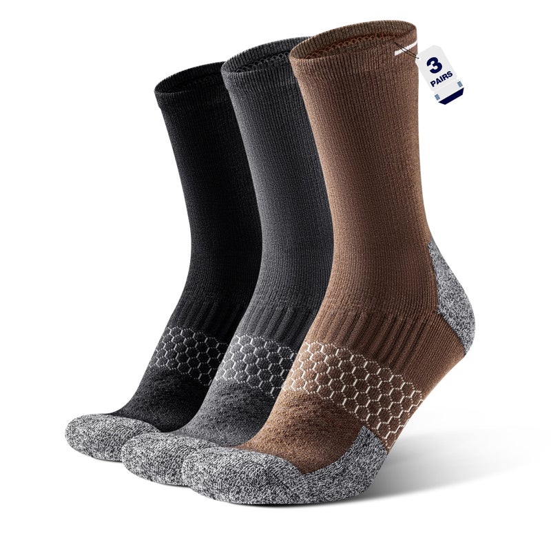 Rahhint Merino Wool Work Boot Socks 3 Pairs Durable Compression Moisture Wicking Anti Blister Cushion Crew Hiking Running Socks - Image 1
