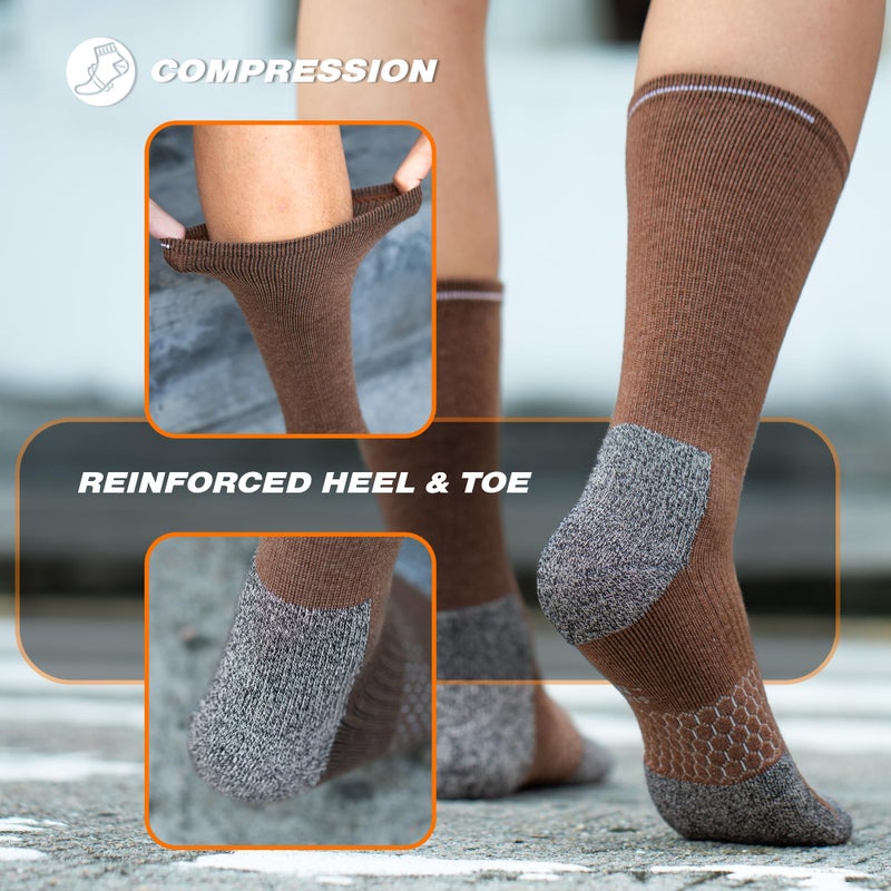 Rahhint Merino Wool Work Boot Socks 3 Pairs Durable Compression Moisture Wicking Anti Blister Cushion Crew Hiking Running Socks - Image 5