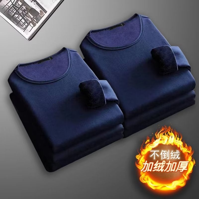 Long-Sleeved T-Shirt Men'S Casual Versatile Fleece-Lined Warm Autumn Clothing Trend Simple Inner Men'S Base Shirt - Image 1