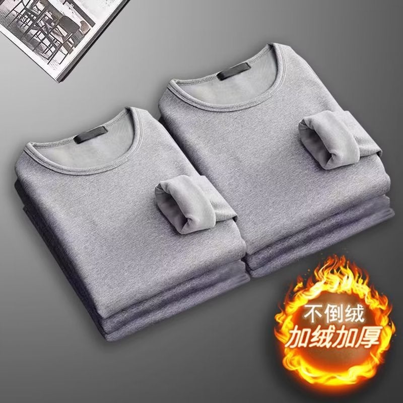 Long-Sleeved T-Shirt Men'S Casual Versatile Fleece-Lined Warm Autumn Clothing Trend Simple Inner Men'S Base Shirt - Image 2