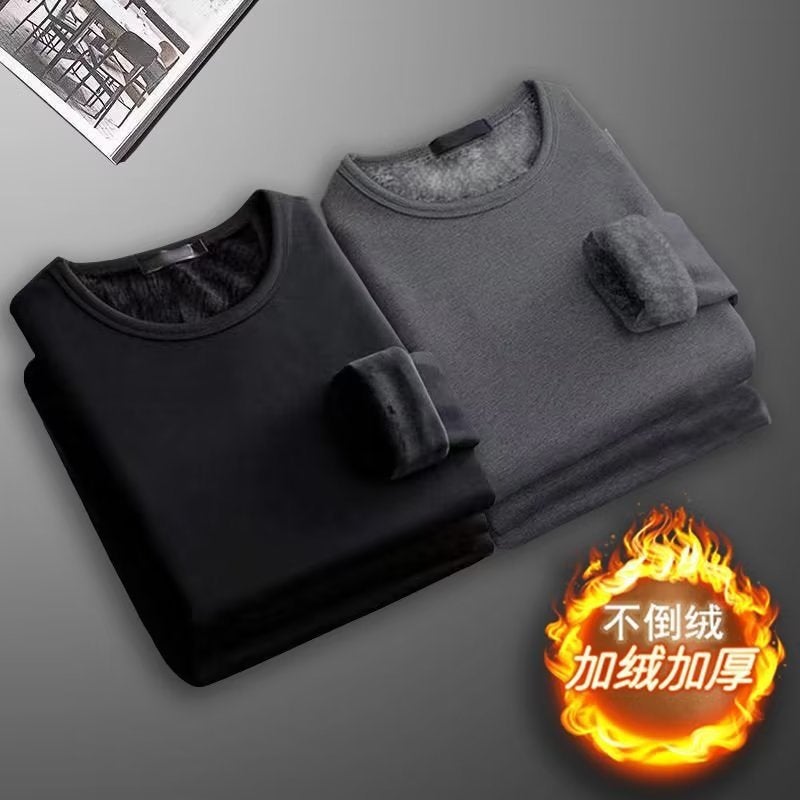 Long-Sleeved T-Shirt Men'S Casual Versatile Fleece-Lined Warm Autumn Clothing Trend Simple Inner Men'S Base Shirt - Image 3