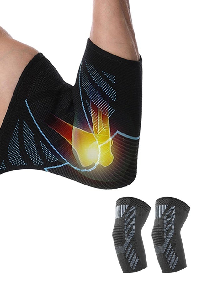 Polish'D 2 Pack Elbow Brace for Tendonitis, Tennis Elbow Compression Support Sleeve for Golfers Elbow Pain Relief, Arthritis, Bursitis, Workout, Weightlifting (Black-Grey, Medium) - Image 1
