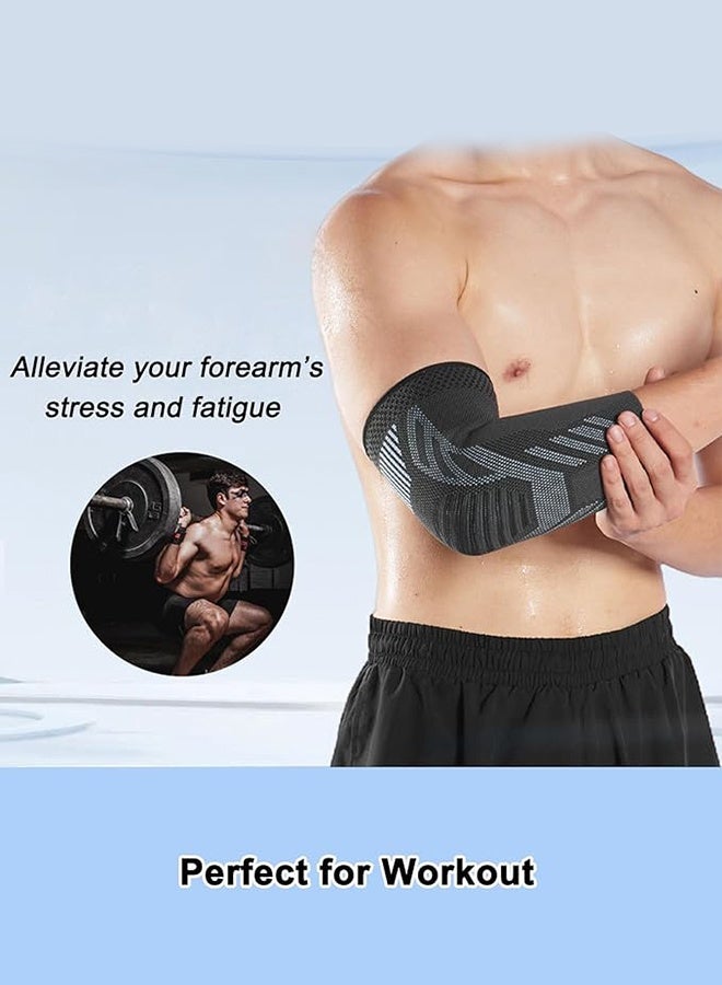 Polish'D 2 Pack Elbow Brace for Tendonitis, Tennis Elbow Compression Support Sleeve for Golfers Elbow Pain Relief, Arthritis, Bursitis, Workout, Weightlifting (Black-Grey, Medium) - Image 5