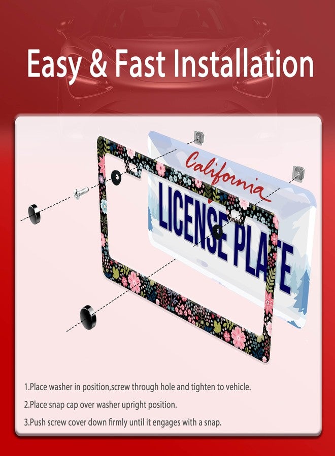 UNINDREM Floral License Plate Frame Beautiful Flower Stainless Steel License Plate Frame Rust-Proof Auto Parts Decoration with Screws License Plate Holder for Men Women Youth 12x6 Inch Gift - Image 3