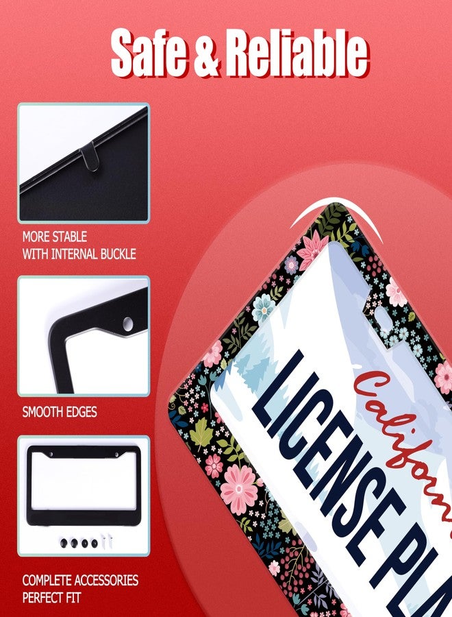 UNINDREM Floral License Plate Frame Beautiful Flower Stainless Steel License Plate Frame Rust-Proof Auto Parts Decoration with Screws License Plate Holder for Men Women Youth 12x6 Inch Gift - Image 4