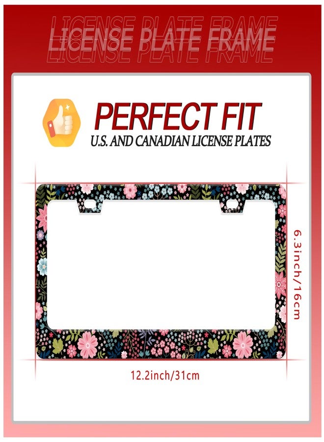 UNINDREM Floral License Plate Frame Beautiful Flower Stainless Steel License Plate Frame Rust-Proof Auto Parts Decoration with Screws License Plate Holder for Men Women Youth 12x6 Inch Gift - Image 2