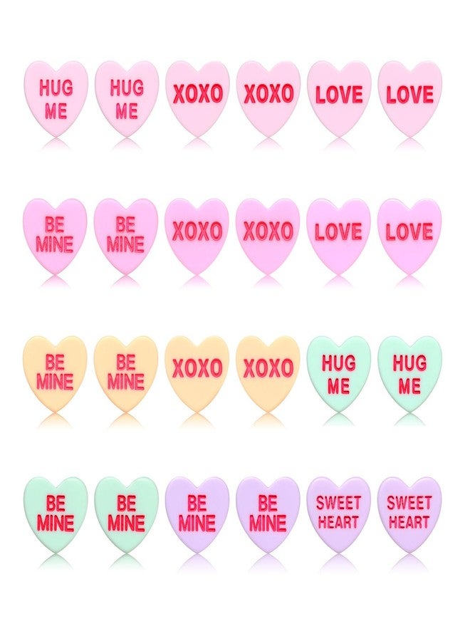 HZEYN 12 Pairs Valentines Day Earrings Candy Conversation Heart Stud Earrings XOXO LOVE BE MINE Heart Earrings Valentine's Day Gifts for Her, one size, Plastic, No Gemstone