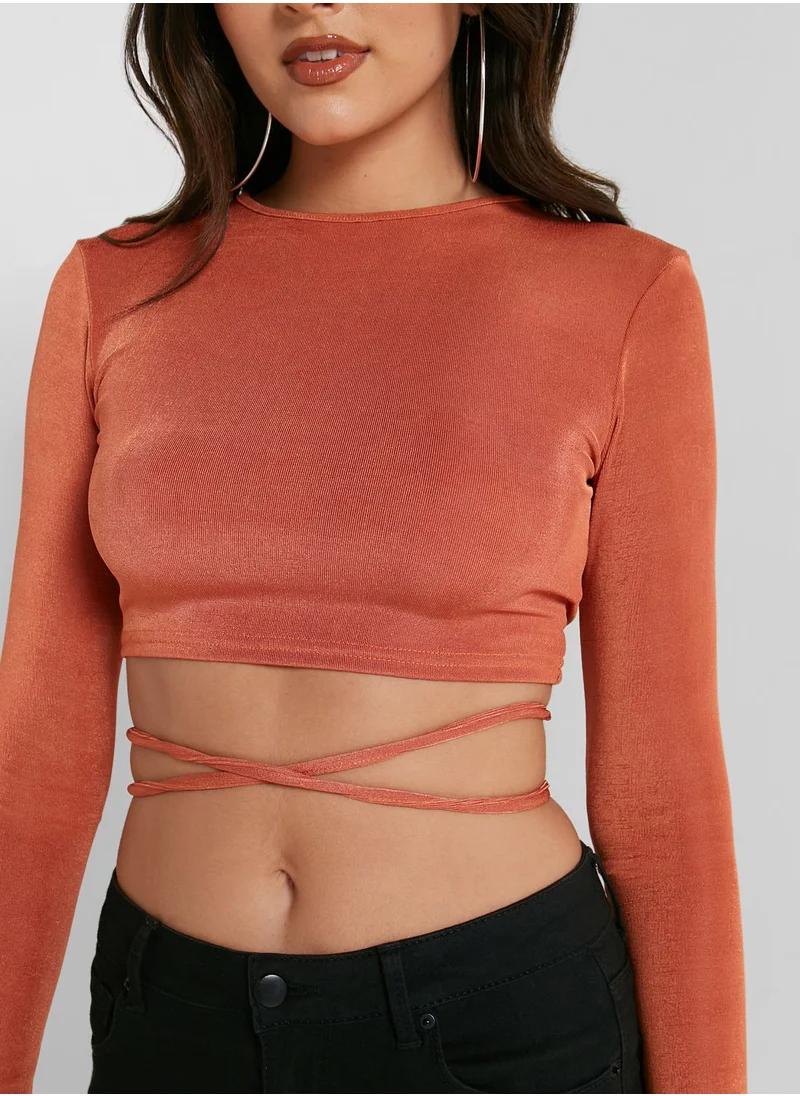 Miss Selfridge Ruched Back Ribbed Top