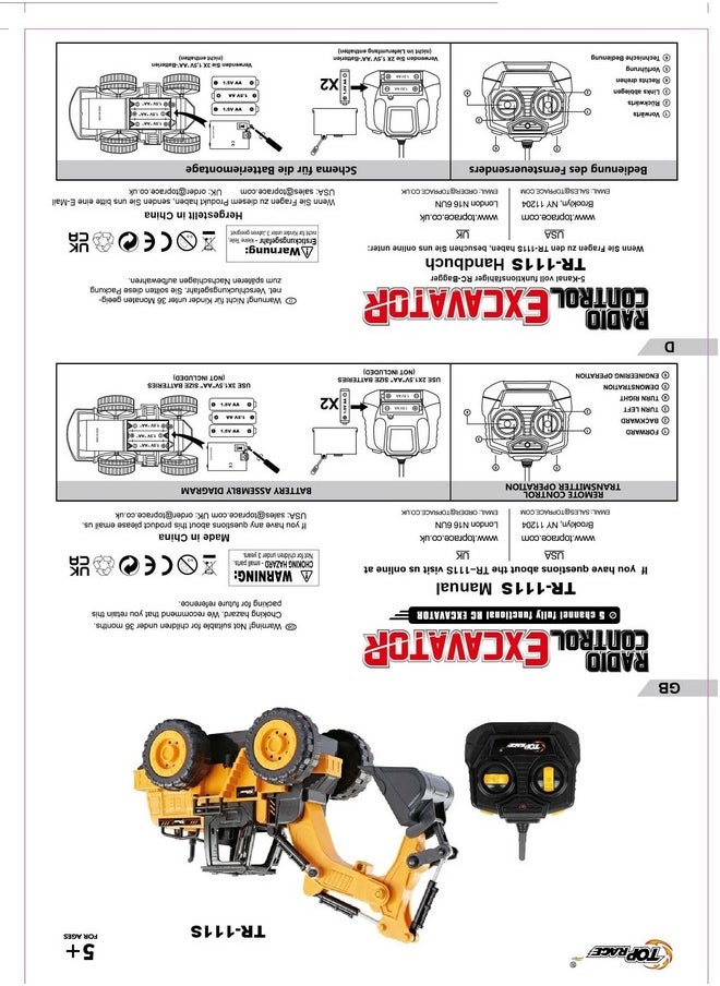 Top Race 5 Channel Fully Functional Rc Excavator Remote Control Construction Vehicles Kids Size Designed For Small Hands - Rc Construction Vehicles (Excavator)  - Image 2