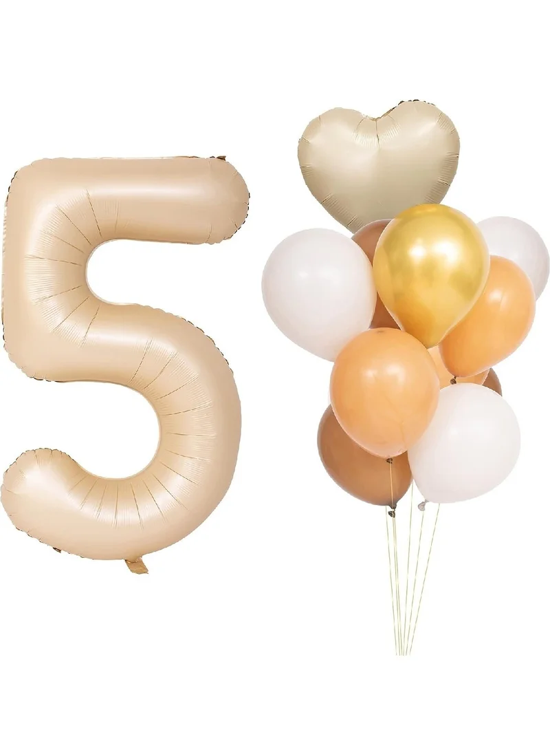 Bkmc Fresh Cream Foil Balloon Gold Caramel White Balloon Set Birthday Party Set