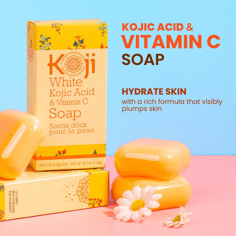 Koji White Kojic Acid & Vitamin C Brightening Soap, Hydrating Face & Body For Radiant Glow Skin, Nourishing, Moisturizing, Cleansing Bar, Vegan, Paraben-Free, 2.82 oz (2 Bars) - Image 2